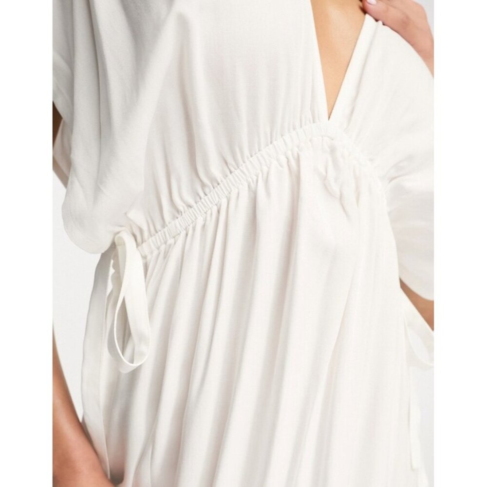 ASOS Maternity White V-Neck Maxi Dress Butterfly Sleeve Empire Waist Boho - Picture 4 of 16